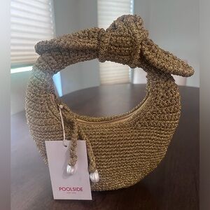 Poolside The Josie Knot Bag - Disco Gold Lurex Purse NWT Resortwear Pool Side